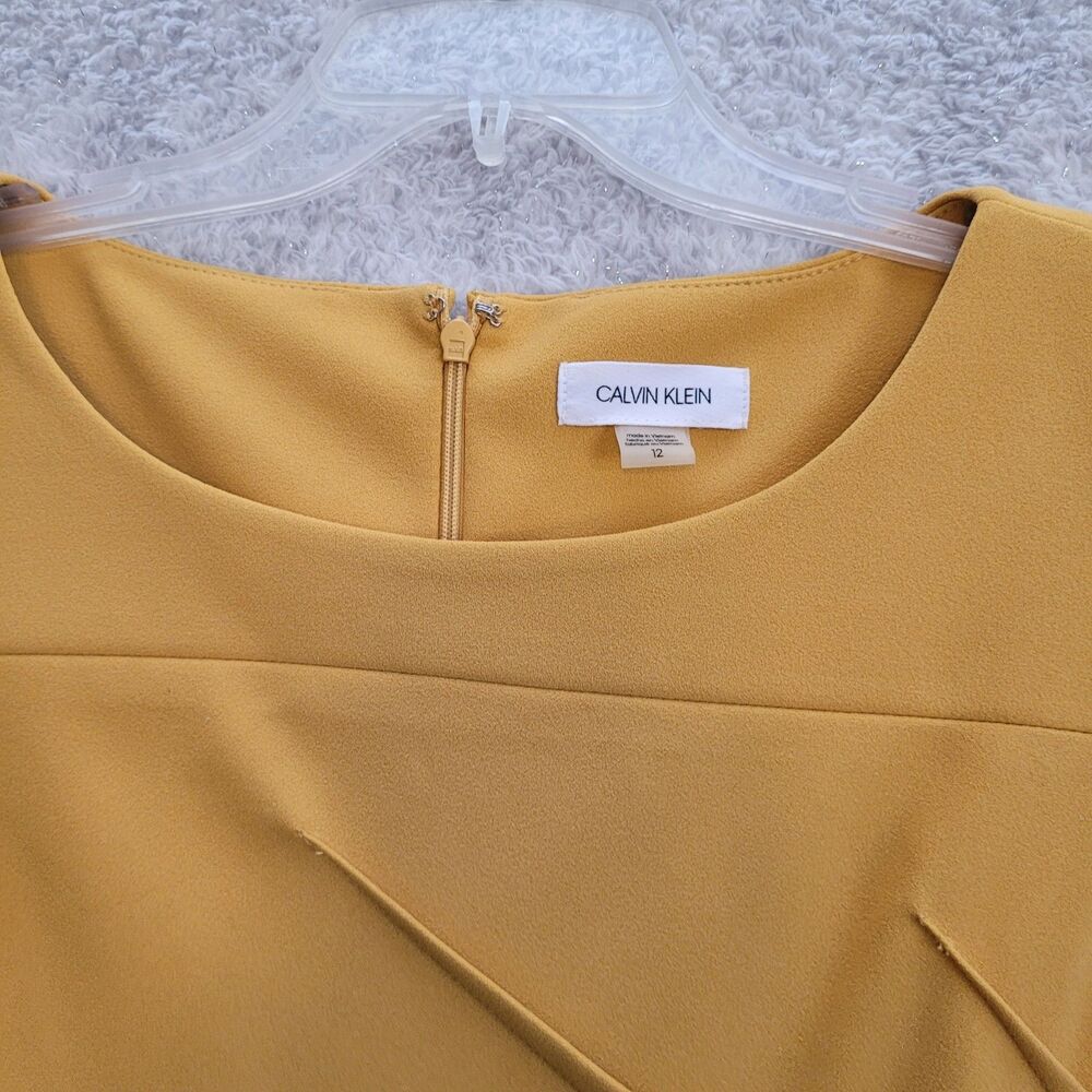 Calvin Klein Starburst Sheath Dress Women Size 12 Ochre Yellow Sleeveless Office - Picture 3 of 7